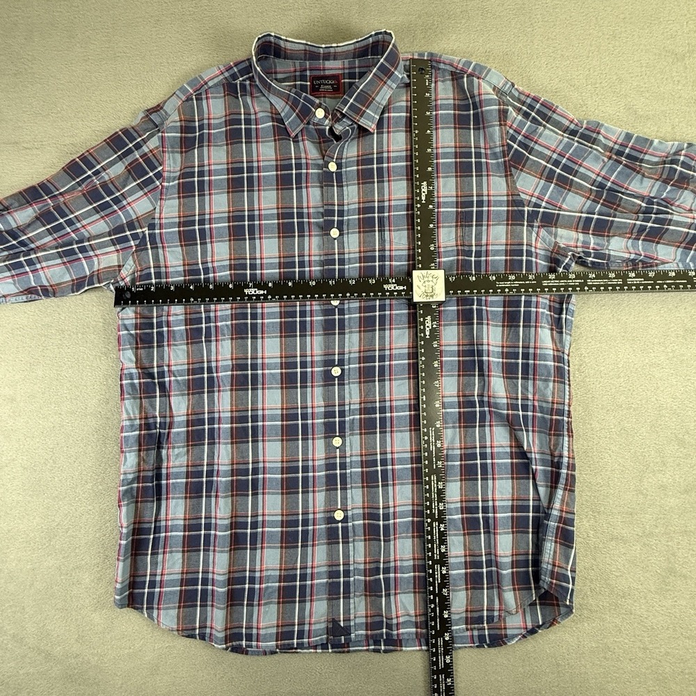 Untuckit Shirt Mens XL Blue Plaid Slim Fit Wrinkle Free Cotton Casual - Picture 2 of 5